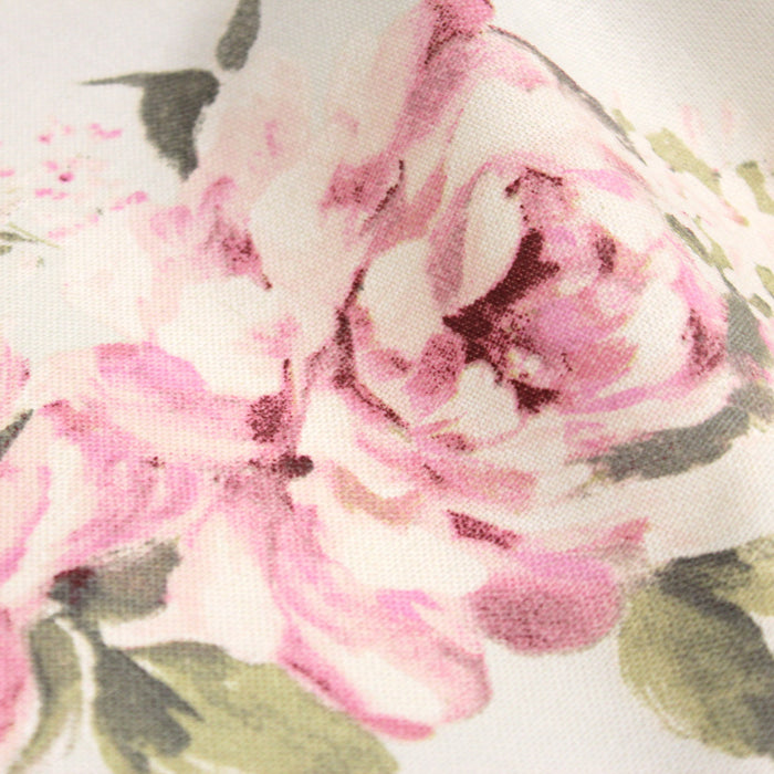 Tissu motif britannique aux grandes fleurs roses : lin, bleu, écru - COLLECTION BRIGHTON - TissusPapi.com