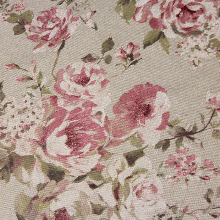 Tissu motif britannique aux grandes fleurs roses : lin, bleu, écru - COLLECTION BRIGHTON - TissusPapi.com