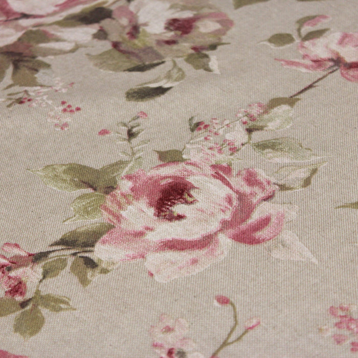 Tissu motif britannique aux grandes fleurs roses : lin, bleu, écru - COLLECTION BRIGHTON - TissusPapi.com