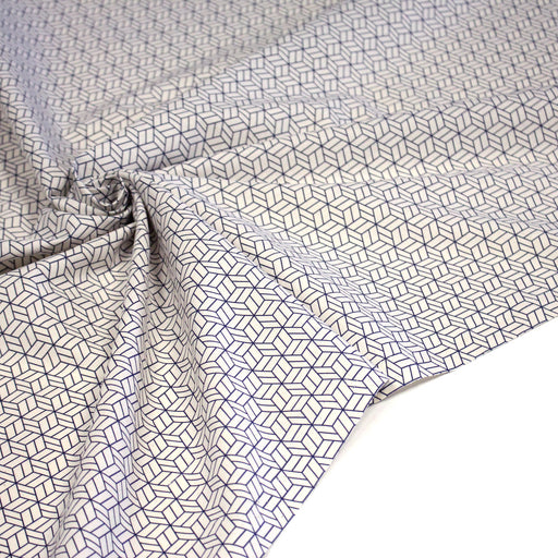 Tissu cotonnade motif japonais KAGOME – Bleu indigo & écru - TissusPapi.com