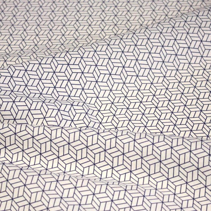 Tissu cotonnade motif japonais KAGOME – Bleu indigo & écru - TissusPapi.com