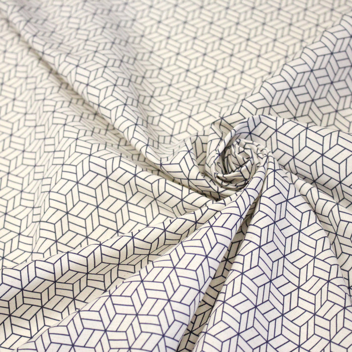 Tissu cotonnade motif japonais KAGOME – Bleu indigo & écru - TissusPapi.com