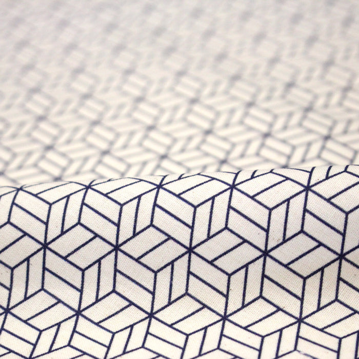 Tissu cotonnade motif japonais KAGOME – Bleu indigo & écru - TissusPapi.com