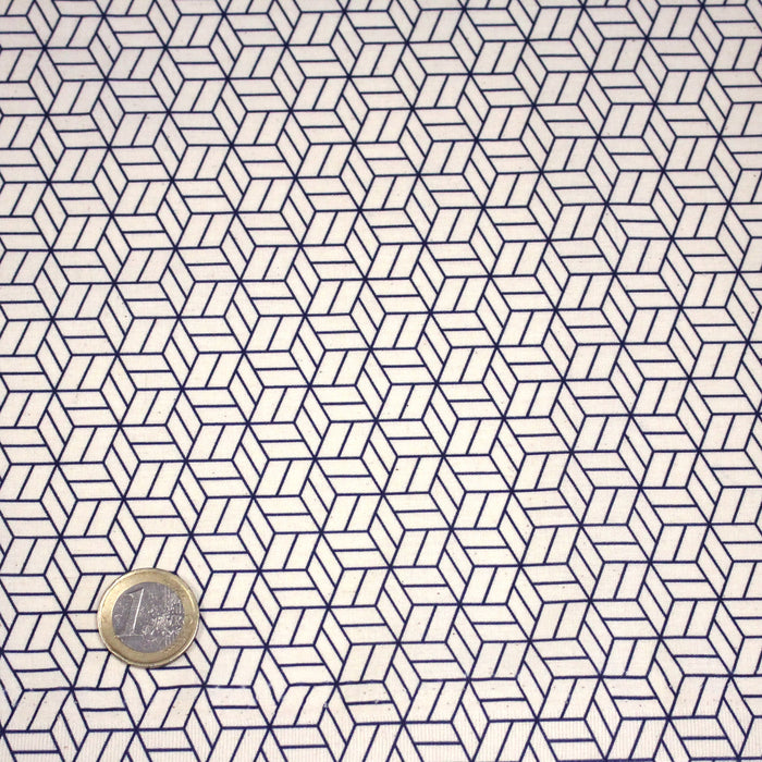 Tissu cotonnade motif japonais KAGOME – Bleu indigo & écru - TissusPapi.com