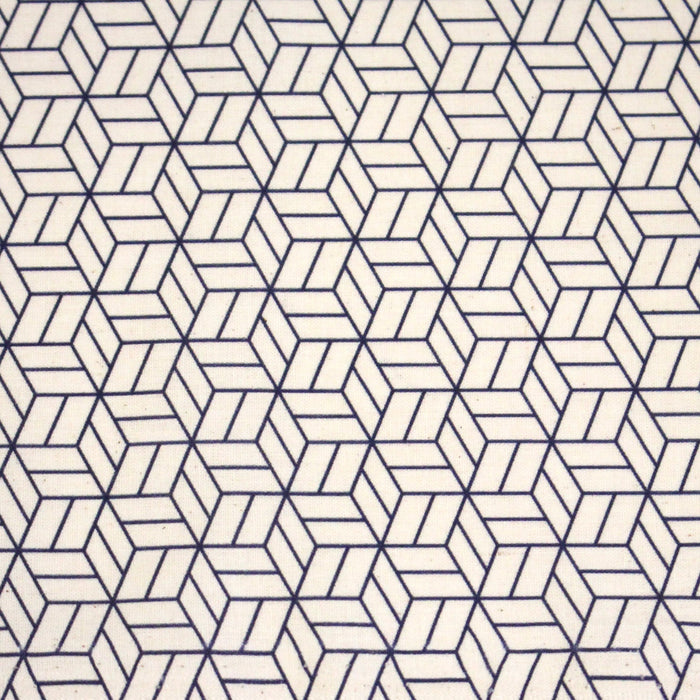 Tissu cotonnade motif japonais KAGOME – Bleu indigo & écru - TissusPapi.com