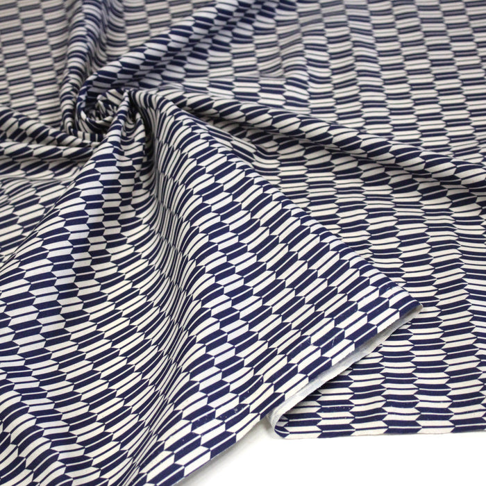 Tissu cotonnade motif japonais YAGASURI, flèches bleues & écrues - TissusPapi.com