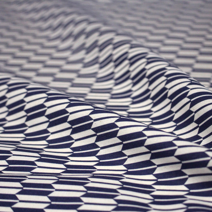 Tissu cotonnade motif japonais YAGASURI, flèches bleues & écrues - TissusPapi.com