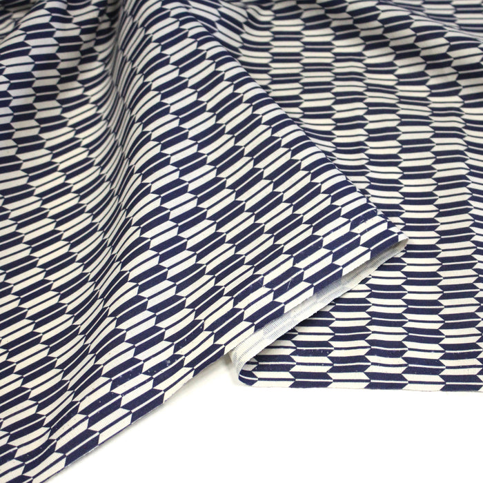 Tissu cotonnade motif japonais YAGASURI, flèches bleues & écrues - TissusPapi.com