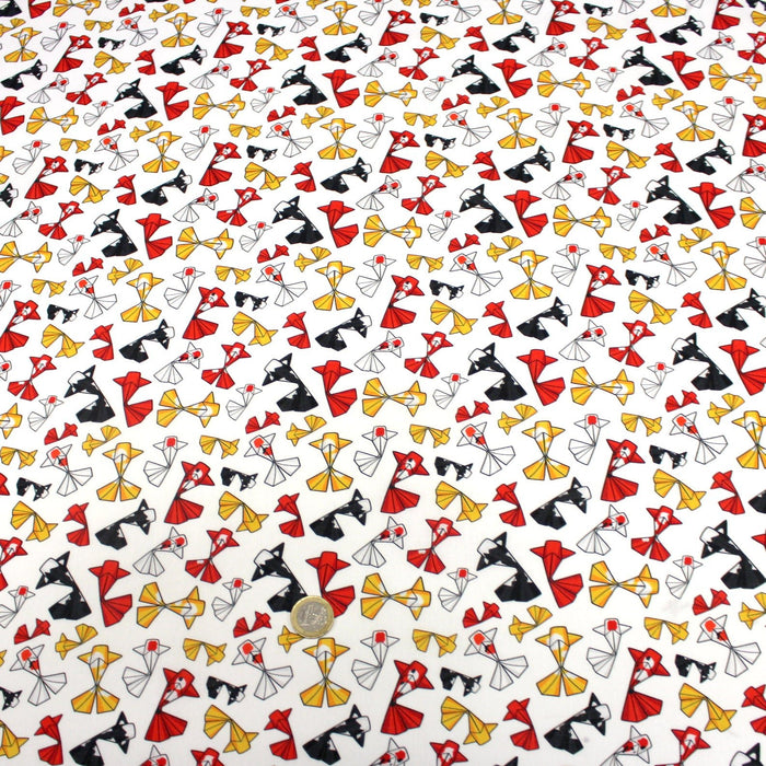 Tissu cotonnade motif japonais poissons koï origami rouge jaune et noir - OEKO - TEX - TissusPapi.com
