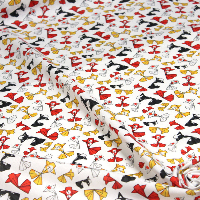 Tissu cotonnade motif japonais poissons koï origami rouge jaune et noir - OEKO - TEX - TissusPapi.com