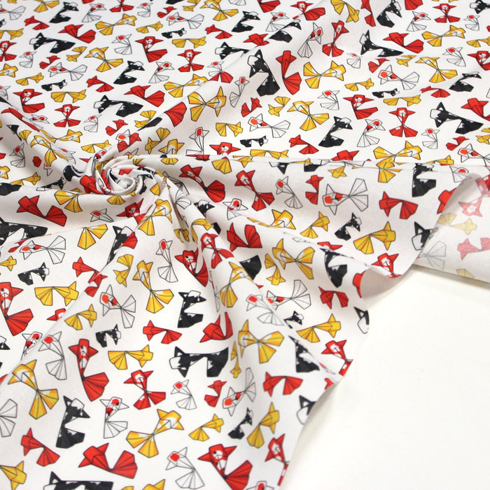 Tissu cotonnade motif japonais poissons koï origami rouge jaune et noir - OEKO - TEX - TissusPapi.com