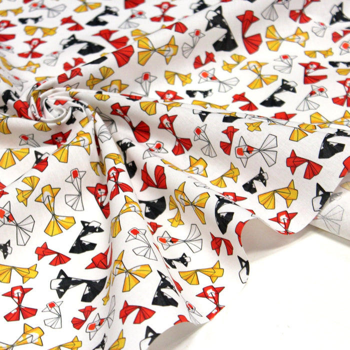Tissu cotonnade motif japonais poissons koï origami rouge jaune et noir - OEKO - TEX - TissusPapi.com