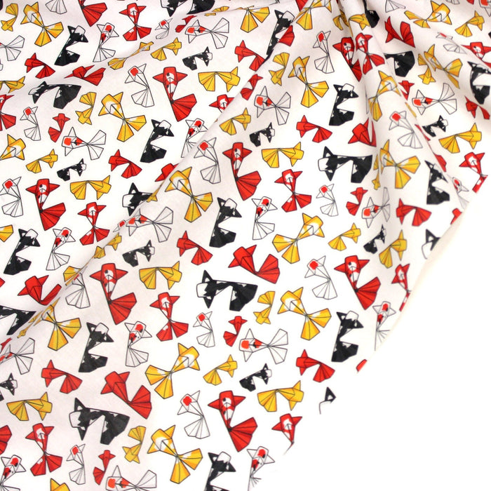 Tissu cotonnade motif japonais poissons koï origami rouge jaune et noir - OEKO - TEX - TissusPapi.com