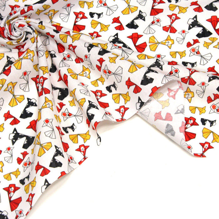 Tissu cotonnade motif japonais poissons koï origami rouge jaune et noir - OEKO - TEX - TissusPapi.com