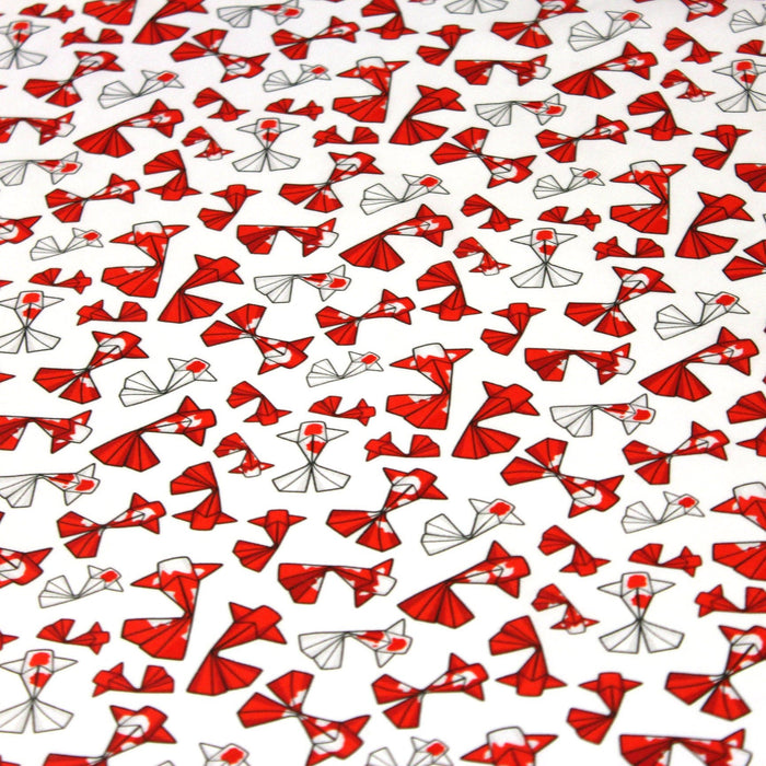 Tissu cotonnade motif japonais poissons koï origami rouge - OEKO - TEX - TissusPapi.com