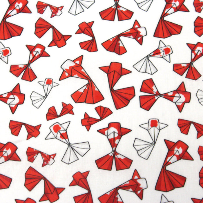 Tissu cotonnade motif japonais poissons koï origami rouge - OEKO - TEX - TissusPapi.com