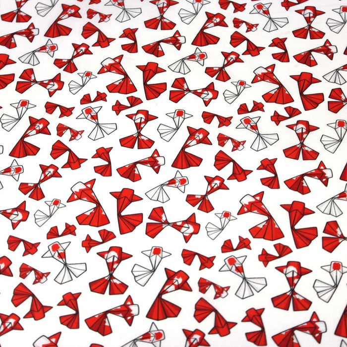 Tissu cotonnade motif japonais poissons koï origami rouge - OEKO - TEX - TissusPapi.com