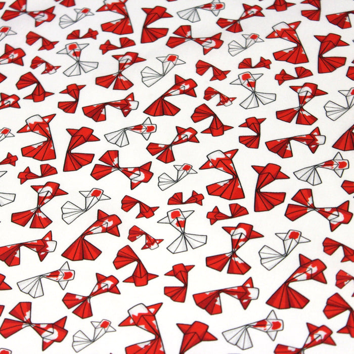 Tissu cotonnade motif japonais poissons koï origami rouge - OEKO - TEX - TissusPapi.com