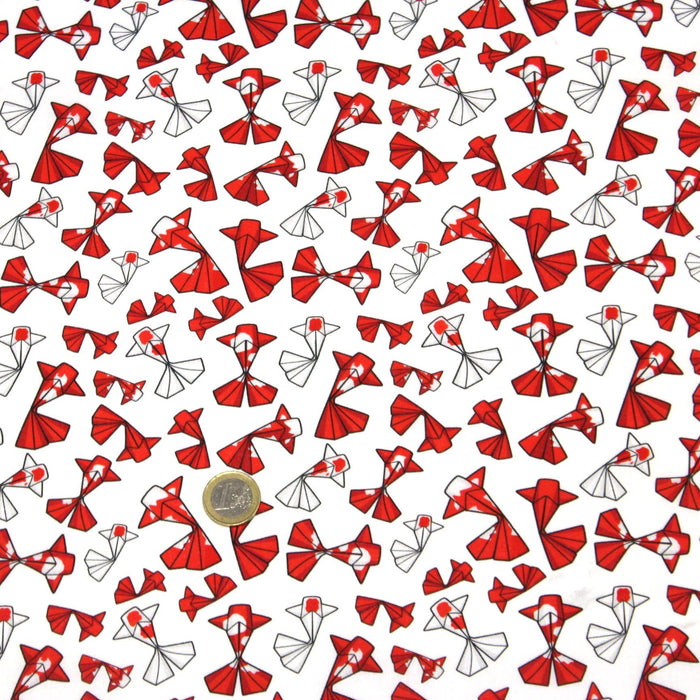 Tissu cotonnade motif japonais poissons koï origami rouge - OEKO - TEX - TissusPapi.com
