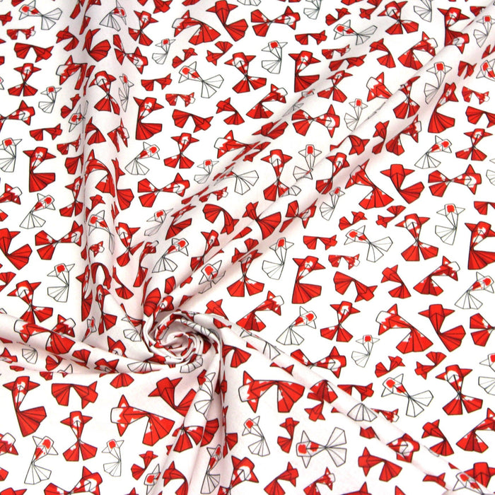 Tissu cotonnade motif japonais poissons koï origami rouge - OEKO - TEX - TissusPapi.com