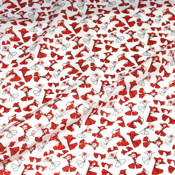 Tissu cotonnade motif japonais poissons koï origami rouge