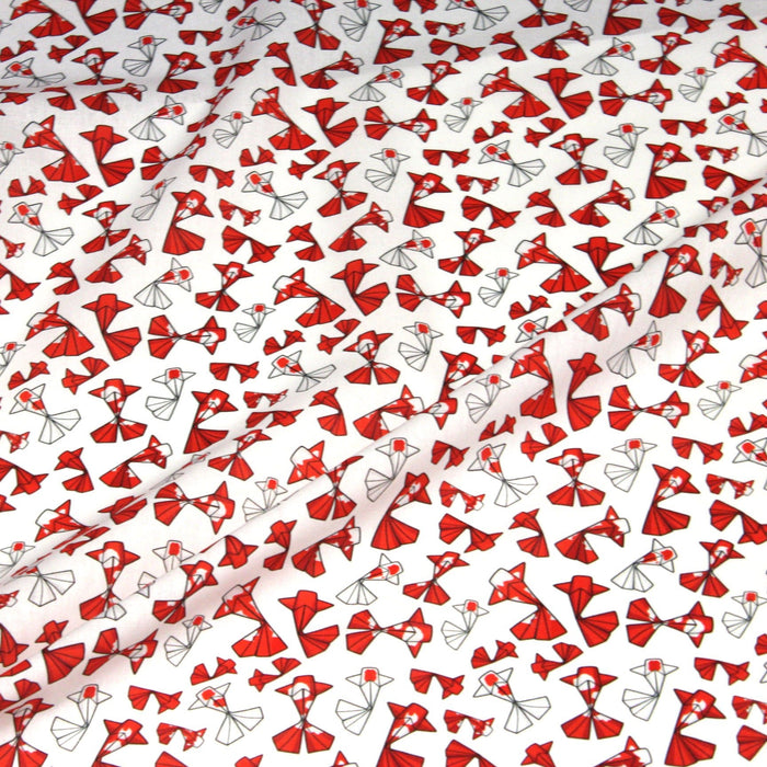 Tissu cotonnade motif japonais poissons koï origami rouge - OEKO - TEX - TissusPapi.com
