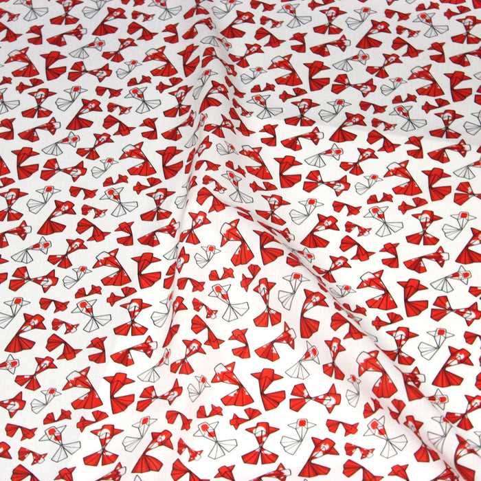 Tissu cotonnade motif japonais poissons koï origami rouge - OEKO - TEX - TissusPapi.com