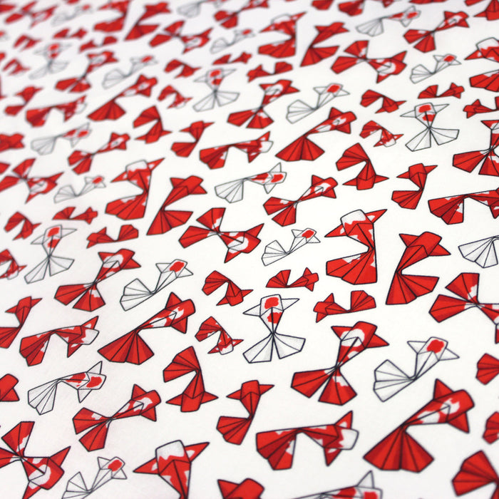 Tissu cotonnade motif japonais poissons koï origami rouge - OEKO - TEX - TissusPapi.com