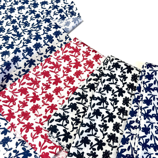 Tissu cotonnade aux fleurs japonaise & dessins à l'encre de Chine : rouge, noir, bleu - OEKO - TEX - TissusPapi.com