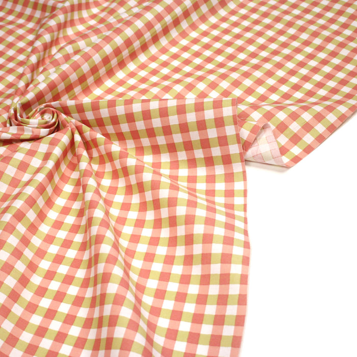 Tissu coton VICHY corail vert blanc - OEKO - TEX STANDARD 100 - TissusPapi.com