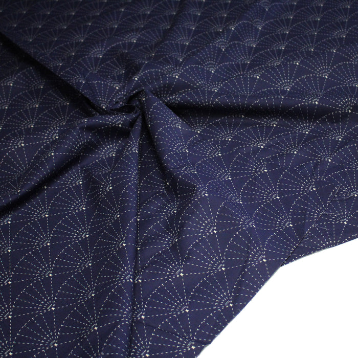 Tissu cotonnade motif japonais SASHIKO & SENSU – Bleu indigo & écru - TissusPapi.com