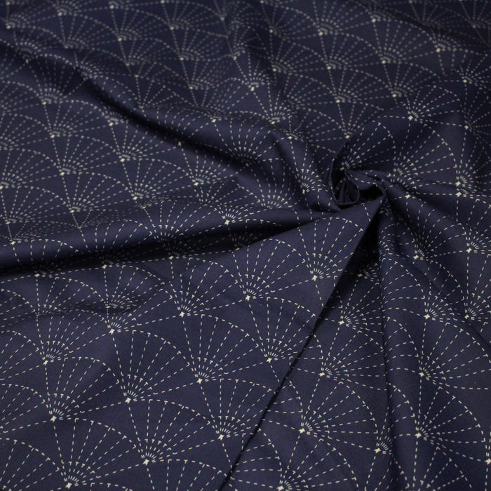 Tissu cotonnade motif japonais SASHIKO & SENSU – Bleu indigo & écru - TissusPapi.com