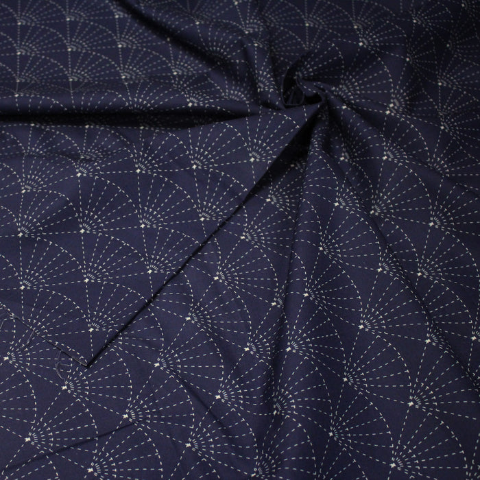 Tissu cotonnade motif japonais SASHIKO & SENSU – Bleu indigo & écru - TissusPapi.com