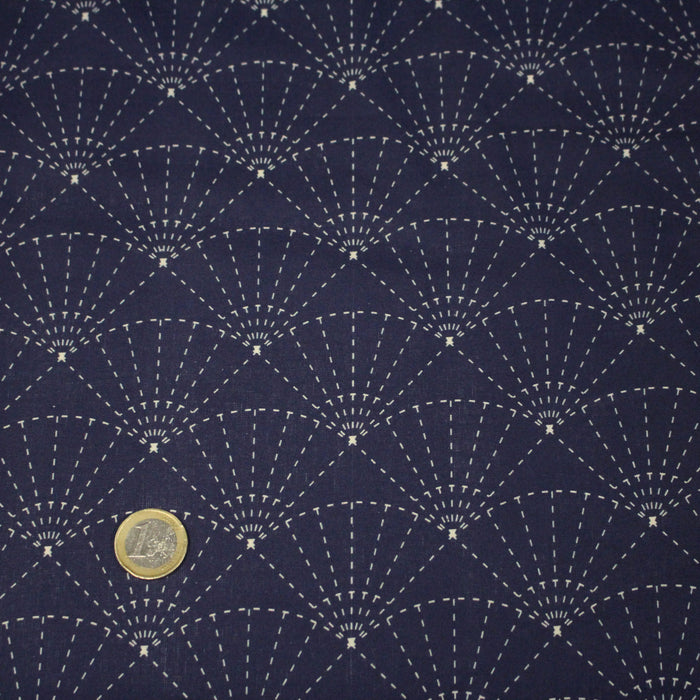 Tissu cotonnade motif japonais SASHIKO & SENSU – Bleu indigo & écru - TissusPapi.com