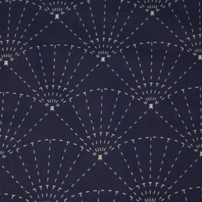 Tissu cotonnade motif japonais SASHIKO & SENSU – Bleu indigo & écru - TissusPapi.com