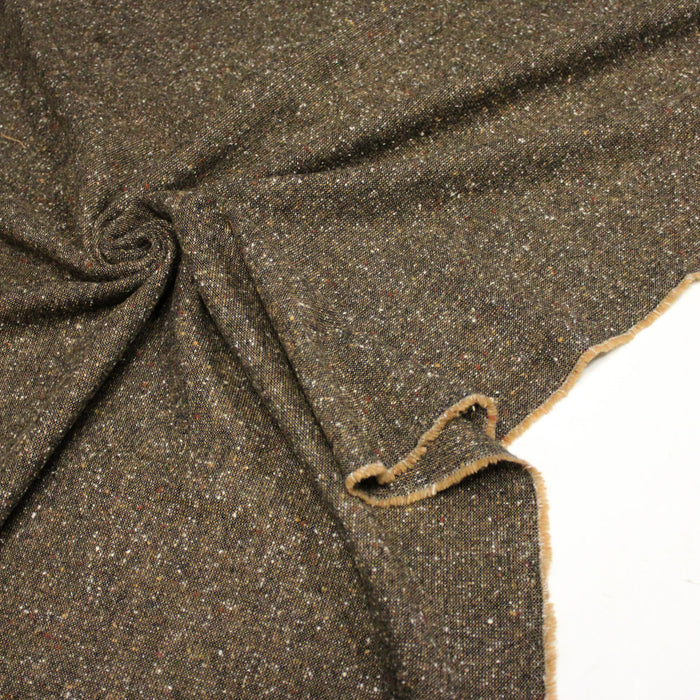 Tissu lainage tweed faux-uni taupe & écru - Fabrication italienne
