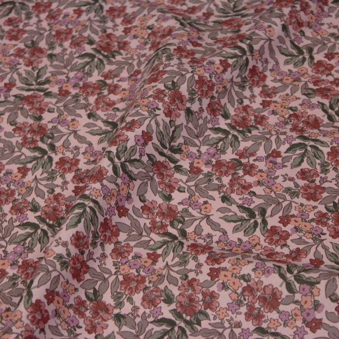 Tissu Popeline de coton fleuris aux tons roses - Collection FLORENCE - TissusPapi.com
