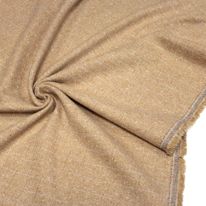 Tissu lainage tweed faux-uni caramel et fins liserés gris clair - Fabrication italienne