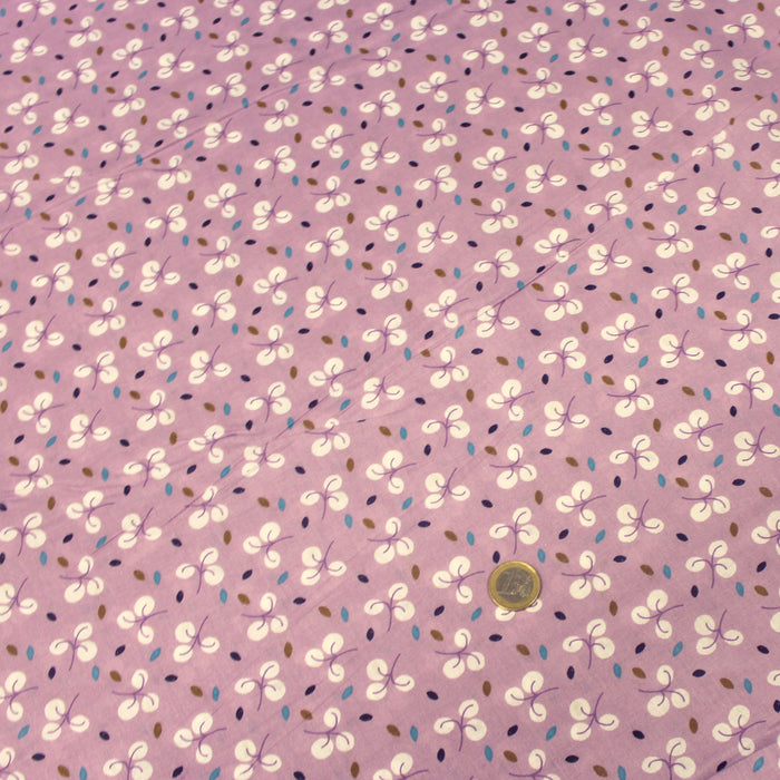 Tissu de coton mauve aux fleurs blanches - OEKO-TEX