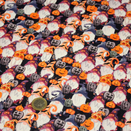 Tissu cotonnade HALLOWEEN aux têtes de citrouille multicolores - OEKO - TEX STANDARD 100 - TissusPapi.com