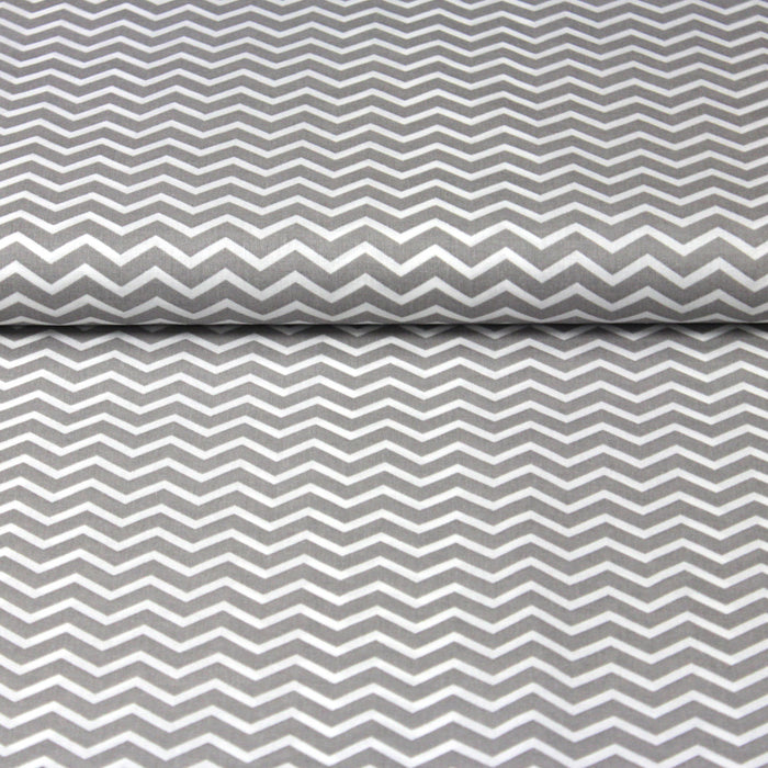Tissu de coton aux zig zag blancs et gris - OEKO - TEX - TissusPapi.com