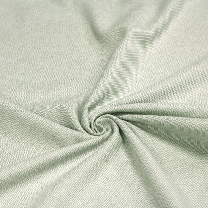 Tissu lainage faux-uni sergé de laine aux fins liserés vert amande et écrus - Fabrication italienne