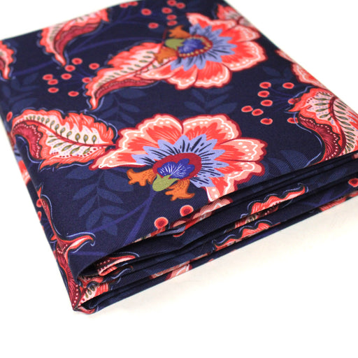 Tissu INDIENNES, gabardine coton imprimée fleurie colorée, fond bleu - OEKO - TEX - TissusPapi.com