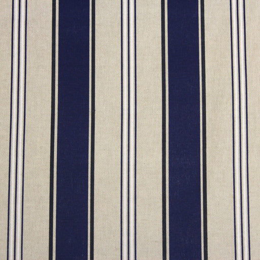 Tissu toile à matelas de coton aux rayures bleues et blanches, fond lin - COLLECTION ANTIBES AZUR - TissusPapi.com
