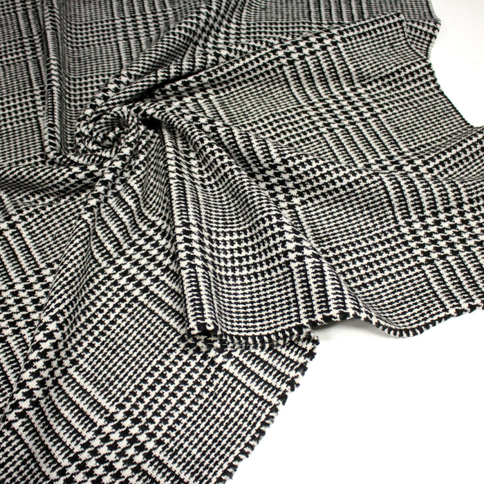 Tissu lainage à grands carreaux & pied de coq noirs et blancs - Fabrication italienne - TissusPapi.com