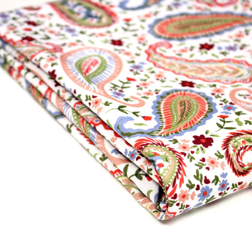 Tissu INDIENNES, gabardine coton imprimée motif cachemire coloré, fond blanc - OEKO - TEX - TissusPapi.com