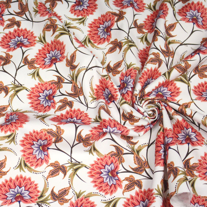 Tissu INDIENNES, gabardine coton imprimée fleurie : deux motifs différents - OEKO - TEX - TissusPapi.com
