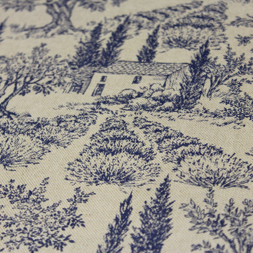 Tissu Toile de Jouy lin & motif bleu indigo - COLLECTION CAMPAGNE DE PROVENCE - TissusPapi.com