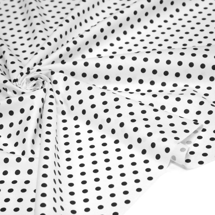 Tissu popeline de coton blanc à pois noirs 8mm - COLLECTION POLKA DOT - TissusPapi.com