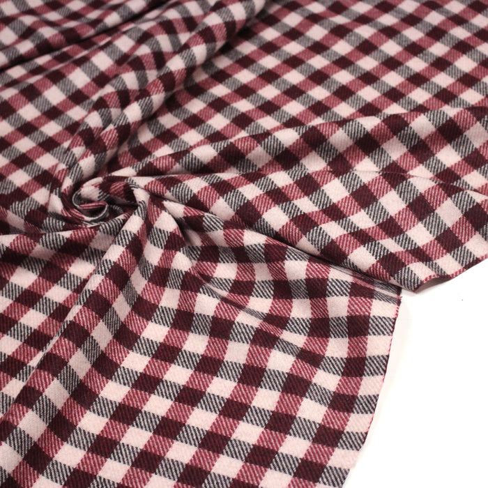 Tissu lainage tartan rose, byzantin et gris anthracite - Fabrication italienne - TissusPapi.com
